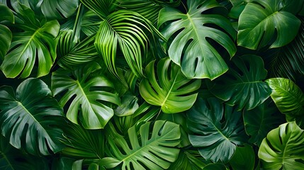 Wall Mural - Vibrant Green Tropical Leaves Overlapping for Nature-Inspired Designs