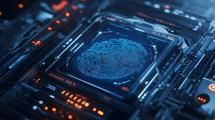 Futuristic Digital Fingerprint Scan 3D Illustration