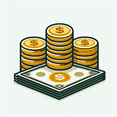 Free  Money vector money photo Gold coins and banknotes 3d cartoon style icon black Friday 
