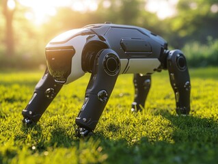 Poster - Robotic dog standing on hind legs in grass