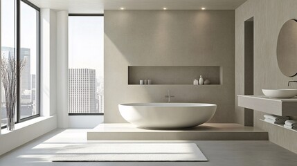 Clean and modern bathroom with minimalist design and sleek fixtures in a studio apartment