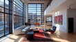 © NATTAWUT - Interior photography of a modern loft with a sleek design, minimalist decor, and large windows