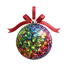 Wall Mural - colorful Christmas ball with ribbon and a bow, isolated on background. Generative AI