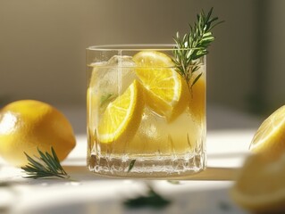 Wall Mural - Glass of lemonade with rosemary