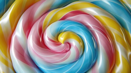 Poster - A colorful swirl of candy with a pink, blue, and yellow stripe. The candy is in the shape of a spiral