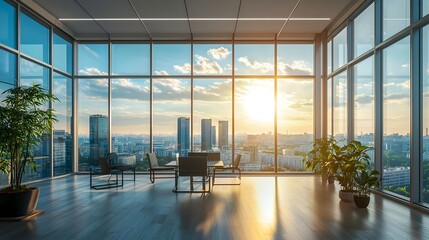 Canvas Print - Sleek and Sophisticated Modern Office Overlooking Cityscape