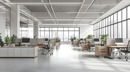 Wall Mural - Bright and Airy Open-Plan Office Workspace with Collaborative Desks and Computers