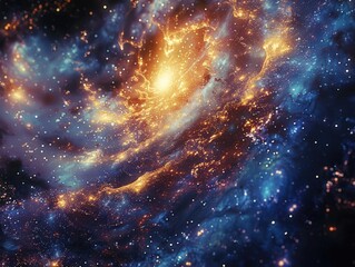 Wall Mural - a galaxy with a bright yellow star in the center. the stars are scattered throughout the galaxy, wit