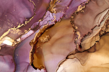 Natural  luxury abstract fluid art painting in liquid ink technique. Tender and dreamy  wallpaper. Mixture of colors creating transparent waves and golden swirls. For posters, other printed materials