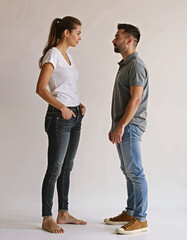tall woman and shorter man dating, relationship, height difference comparison concept, tall and shor
