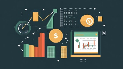 Sticker - Financial Data Analysis and Growth Visualization with Dollar Symbols and Charts