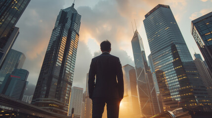 Poster - Businessman Skyline Sunset.