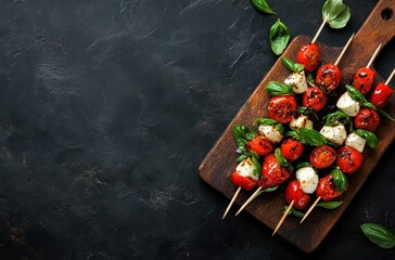 Poster - Grilled Caprese Skewers on Rustic Wooden Board