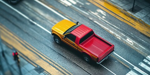 Wall Mural - Red Truck at Traffic Light