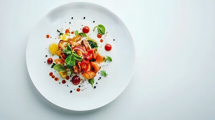 Wall Mural - A minimalist white background highlighting a gourmet dish ready for delivery