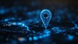 © Murad - Navigating the digital cosmos: a low-poly wireframe vector illustration of GPS pin on a starry blue laptop screen