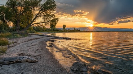 Wall Mural - Sunset over Island Park, Idaho: A Serene Sky Reflects in the Calm Waters of the Lake