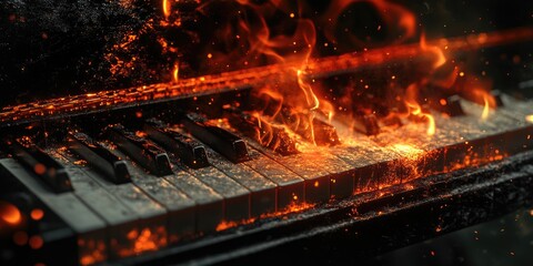 Wall Mural - Burning Piano Keyboard