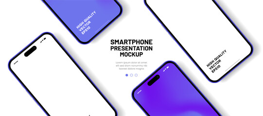Poster - Realistic smartphone mockup. Mobile phone vector with isolated on white background. Device front view. 3D mobile phone with shadow. Realistic, high quality smart phone mockup for ui ux presentation.