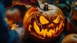 © Naknakhone - A close-up of a pumpkin carving stencil being applied to a pumpkin before carving.