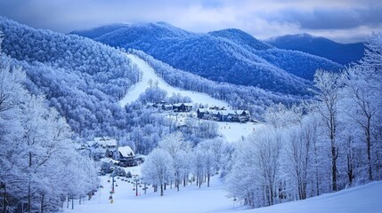 Sticker - Sugar Mountain North Carolina. Winter Resort with Scenic Mountain Views in Blue Light