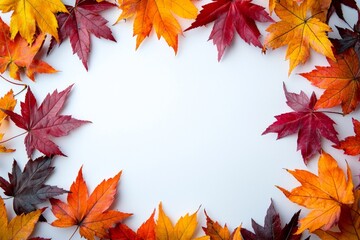 Autumn Maple Leaves Flat Lay White Background created with Generative AI