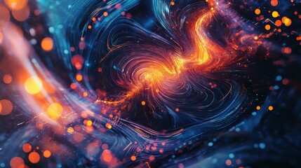 Wall Mural - Abstract Swirling Light Patterns with Orange and Blue Bokeh