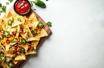 Canvas Print - Nachos with Toppings on a Wooden Board