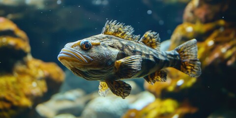 Lingcod Fish in Underwater Aquarium Environment. Marine Animal in Nature