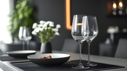 A minimalist modern setting with a gourmet meal ready for delivery