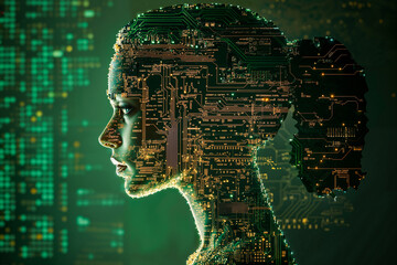 Woman with PCB printed circuit board, women in technology computer coding programming engineering