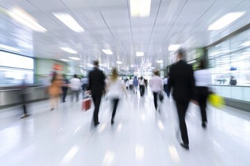 Blurry image. background image of a Group of young People walking quickly in a modern building. people in a hurry on business