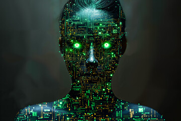 Wall Mural - Woman made of PCB printed circuit board, cyborg android robot, cybernetics, bionics, transhumanism, singularity