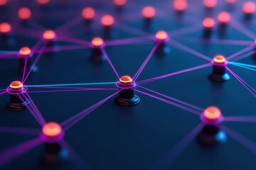 strategic plan visualized as a network of glowing nodes connected by peertopeer pathways, each repre