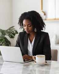 Wall Mural - A woman sitting at a table using a laptop computer