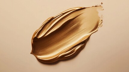 A brush stroke of gold paint on a white background