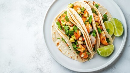 Canvas Print - Delicious Fish Tacos with Lime Wedges