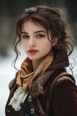 Wall Mural - A woman wearing a brown jacket and a brown scarf