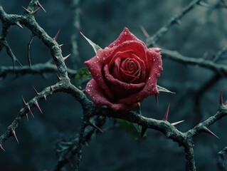 Wall Mural - Red Rose on Tree Branch