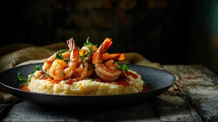 Canvas Print - Shrimp and Grits with Red Sauce