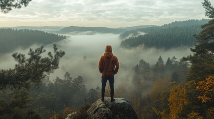 Wall Mural - Person Standing On Rock In Forest