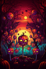 Halloween Background wallpaper scary Jack-o'-Lanterns pumpkin poster in cartoon style illustration