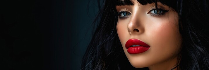 Canvas Print - A woman with long black hair and red lipstick