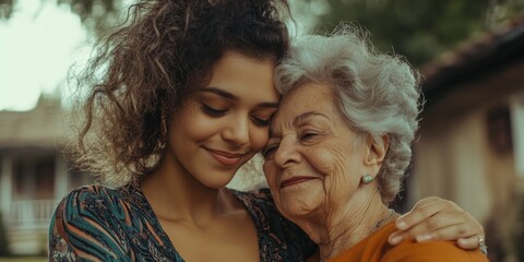 Woman Hugs Older Woman Outside