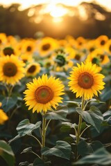 Wall Mural - Field of Sunflowers at Sunset