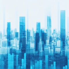 Wall Mural - Abstract view of a city skyline influenced by economic policy changes, represented by digital overlays of economic data