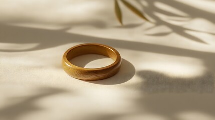 Wall Mural - Minimalist Teak Wood Ring with Slender Unadorned Band Displayed on Soft Beige Background Embodying the Purity and Natural Aesthetics of Organic Design