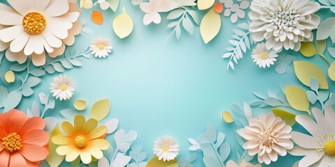 Wall Mural - Paper Flowers on Blue Background