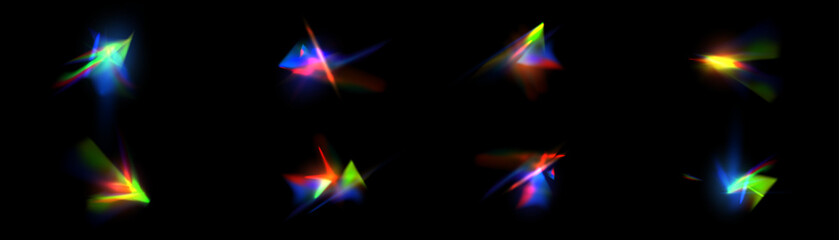 Wall Mural - rainbow rays of light distortion, glare, reflection effect from crystal, glass or gemstone. vector r