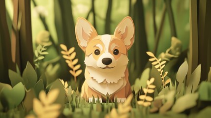 Sticker - Corgi in Lush Green Forest